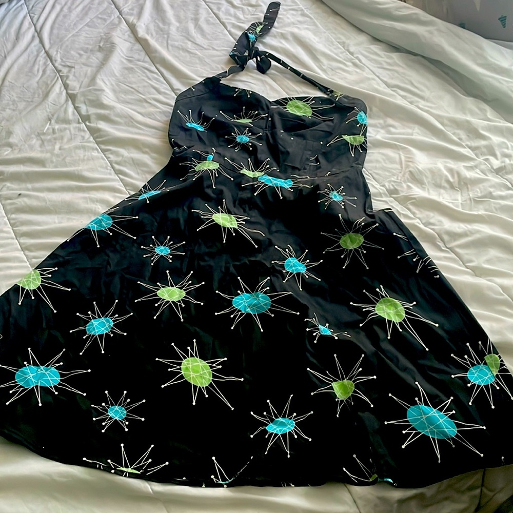 50’s style retro print halter swing dress